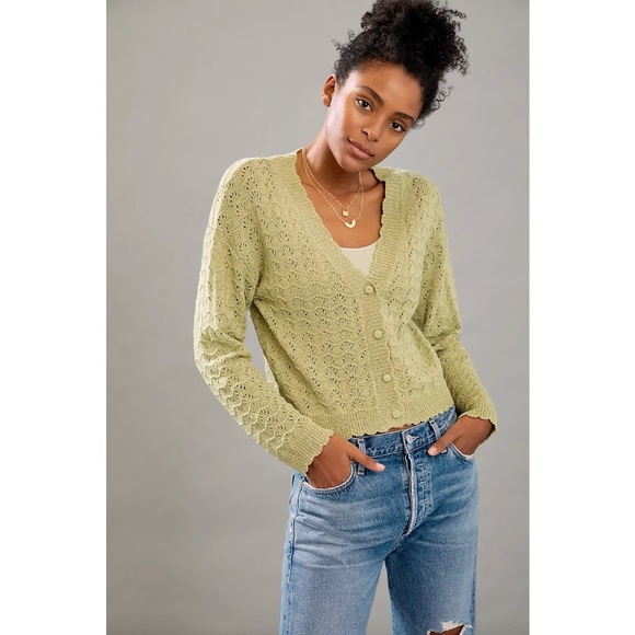 Anthropologie Sweaters - Light Green Women's V-Neck Knit Cardigan Sweater